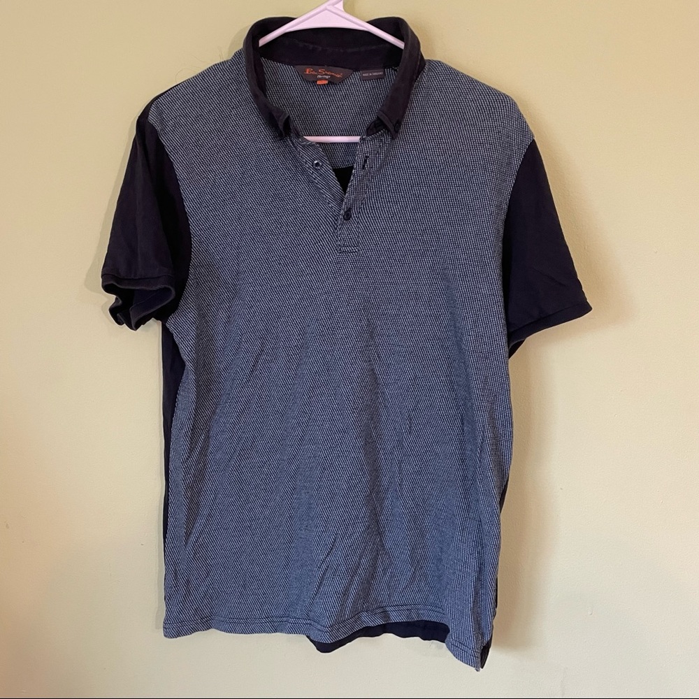 BEN SHERMAN LIGHT AND DARK BLUE HOUNDSTOOTH MENS POLO SHIRT SIZE LARGE
